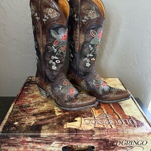Old Gringo Brown Leather Boots with Floral Embroidery